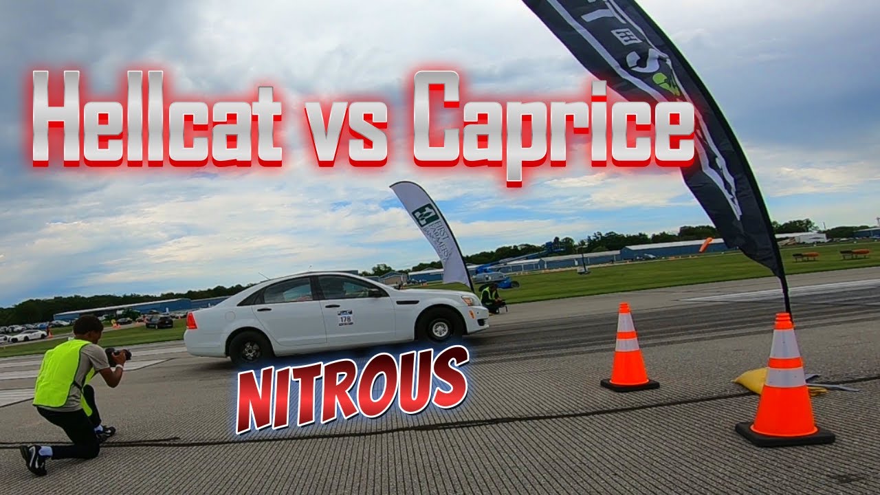 Dodge Challenger Hellcat vs 2011 Chevy Nitrous Caprice PPV Half Mile Drag Race Indy Airstrip Attack