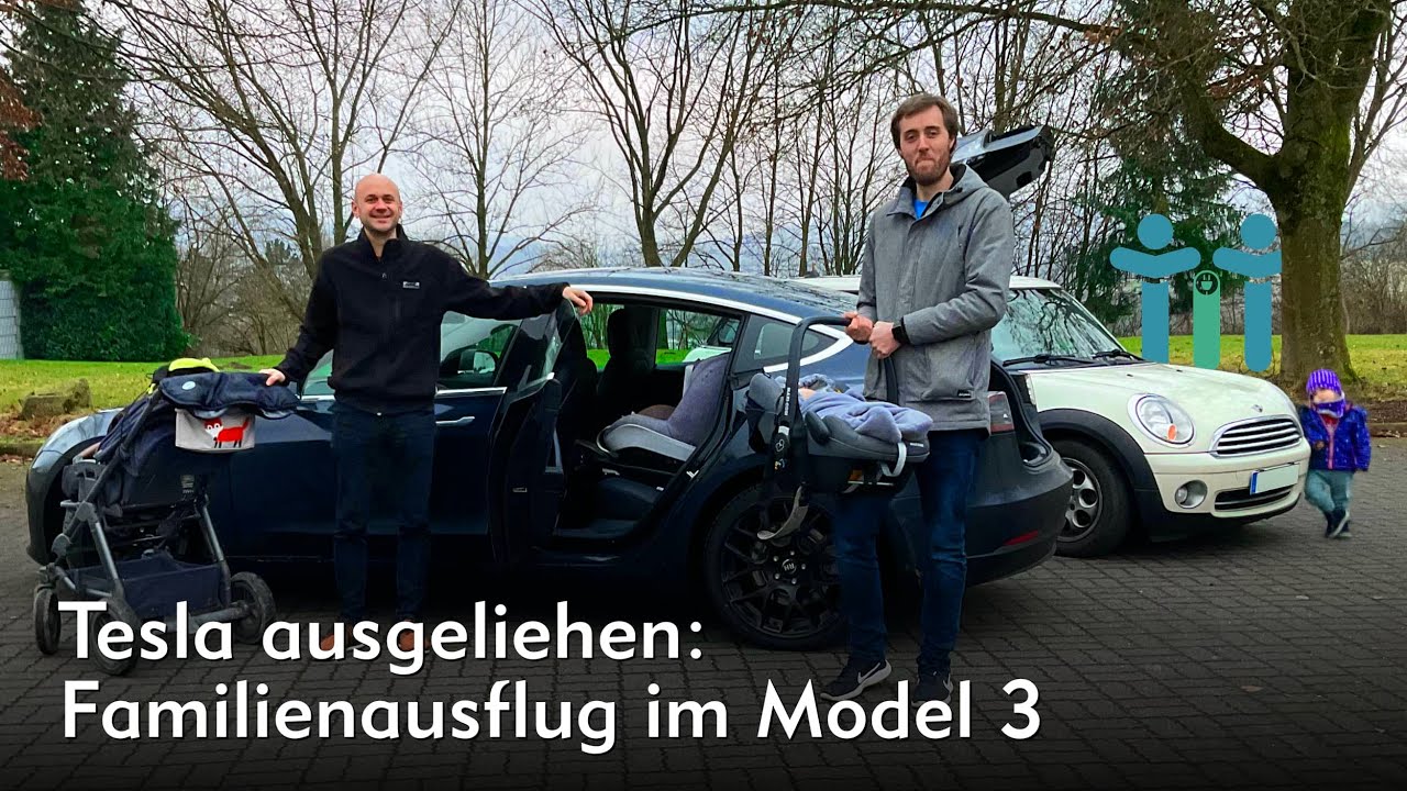 Familienausflug im Elektroauto Tesla Model 3