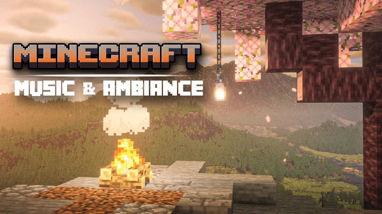 Minecraft Evening Ambience | Cozy Campfire & Relaxing Music (1 Hour)