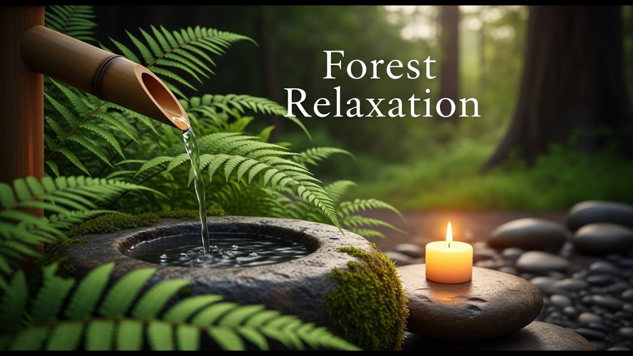 Soothing Zen Candle Ambience Bamboo Fountain and Water Glow for Relaxation Meditation Sleep Serenity