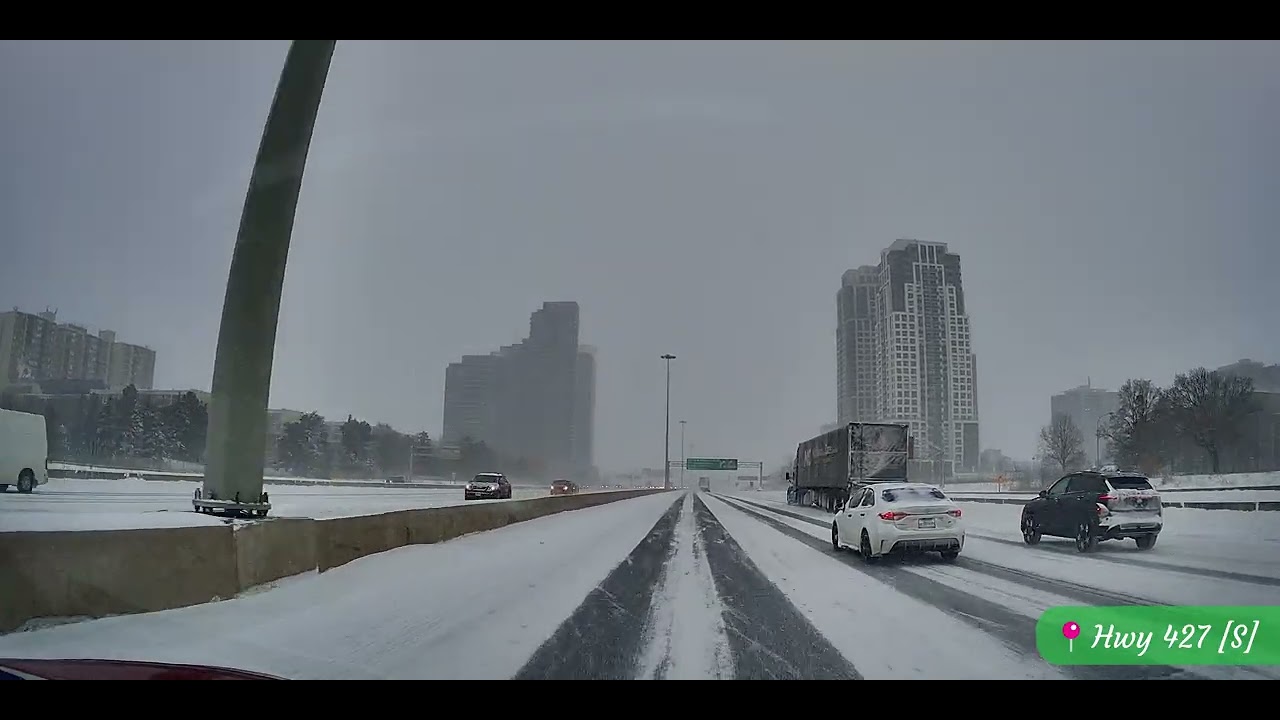 Driving Through a Snowfell Toronto to Downtown