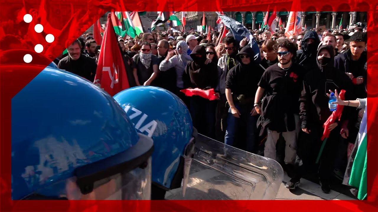 25 aprile, tafferugli in Piazza Duomo tra polizia e i giovani palestinesi