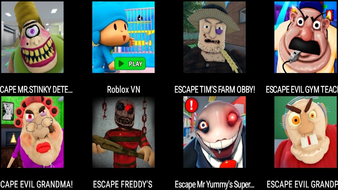 ESCAPE MR. STINKY DETENTION!,POCOYO PRISON RUN!,ESCAPE TIM'S FARM OBBY!,ESCAPE EVIL GYM TEACHER!