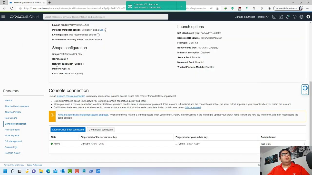 Conexión por consola (Console Connection) - Oracle Cloud.