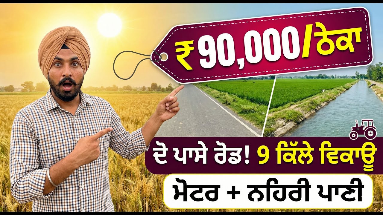 ਦੋ ਪਾਸੇ ਰੋਡ ਲੱਗਦਾ! 9 ਕਿੱਲੇ ਜ਼ਮੀਨ ਵਿਕਾਊ | ਮੋਟਰ + ਨਹਿਰੀ ਪਾਣੀ | ਸੋਨੇ ਵਰਗੀ ਜ਼ਮੀਨ + 90,000 ਠੇਕਾ