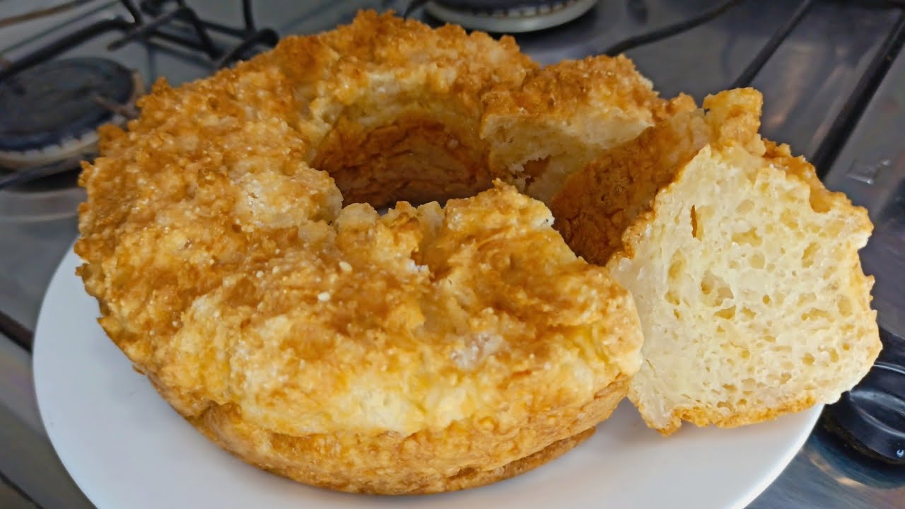 BOLO DE GOMA FEITO COM POLVILHO E 2 OVOS PARA O CAFÉ DA MANHÃ OU LANCHE PRONTO EM MINUTOS DELICIOSO