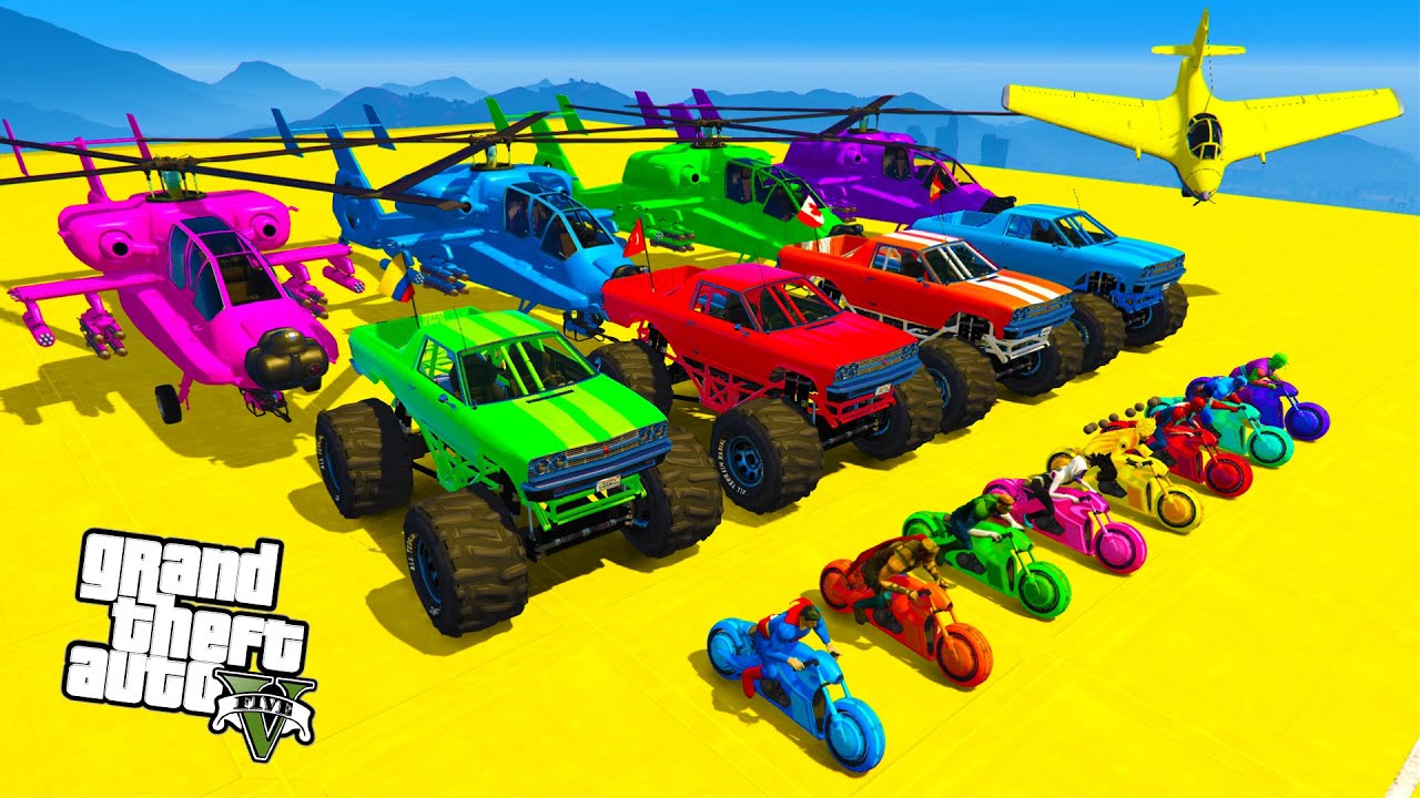 GTA V Stunt Map Car Racing Challenge on Super Cars Planes Monster Trucks and Ski Jets