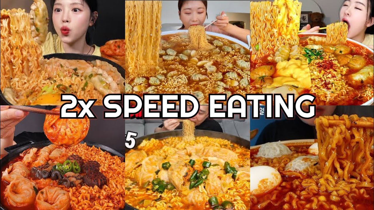 Dumplings Spicy Noodles Ramyeon Mukbang | ASMR 2x Speed Eating Show 