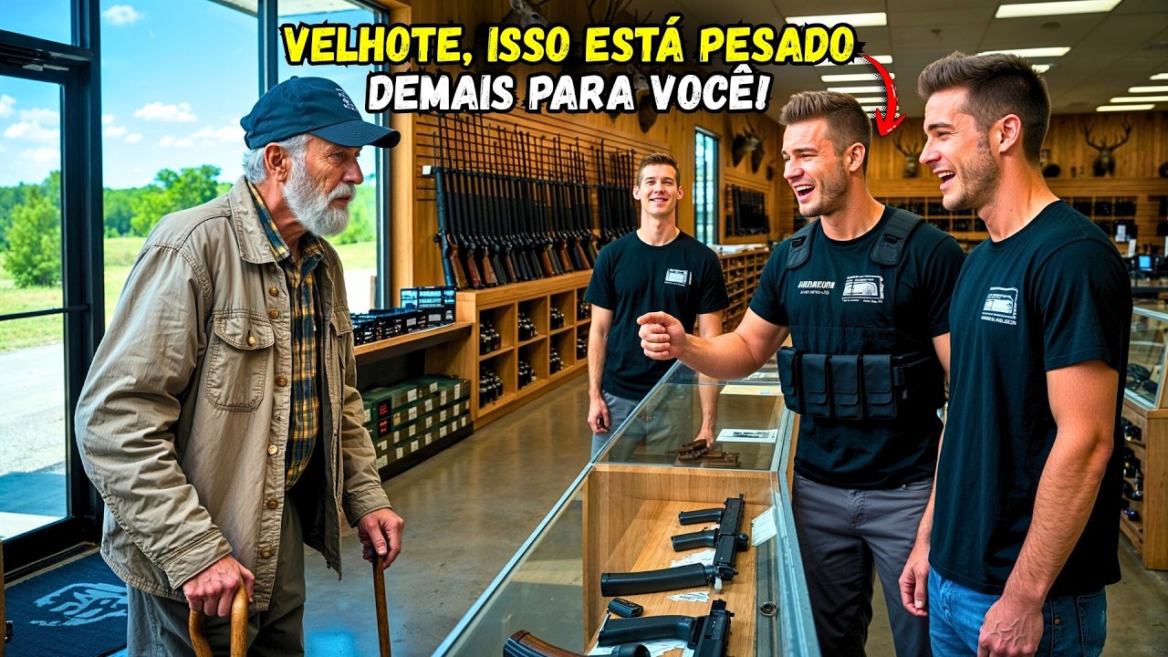 Eles riram da idade dele na loja de armas — até o dono entrar e dizer: “Senhor, é uma honra”