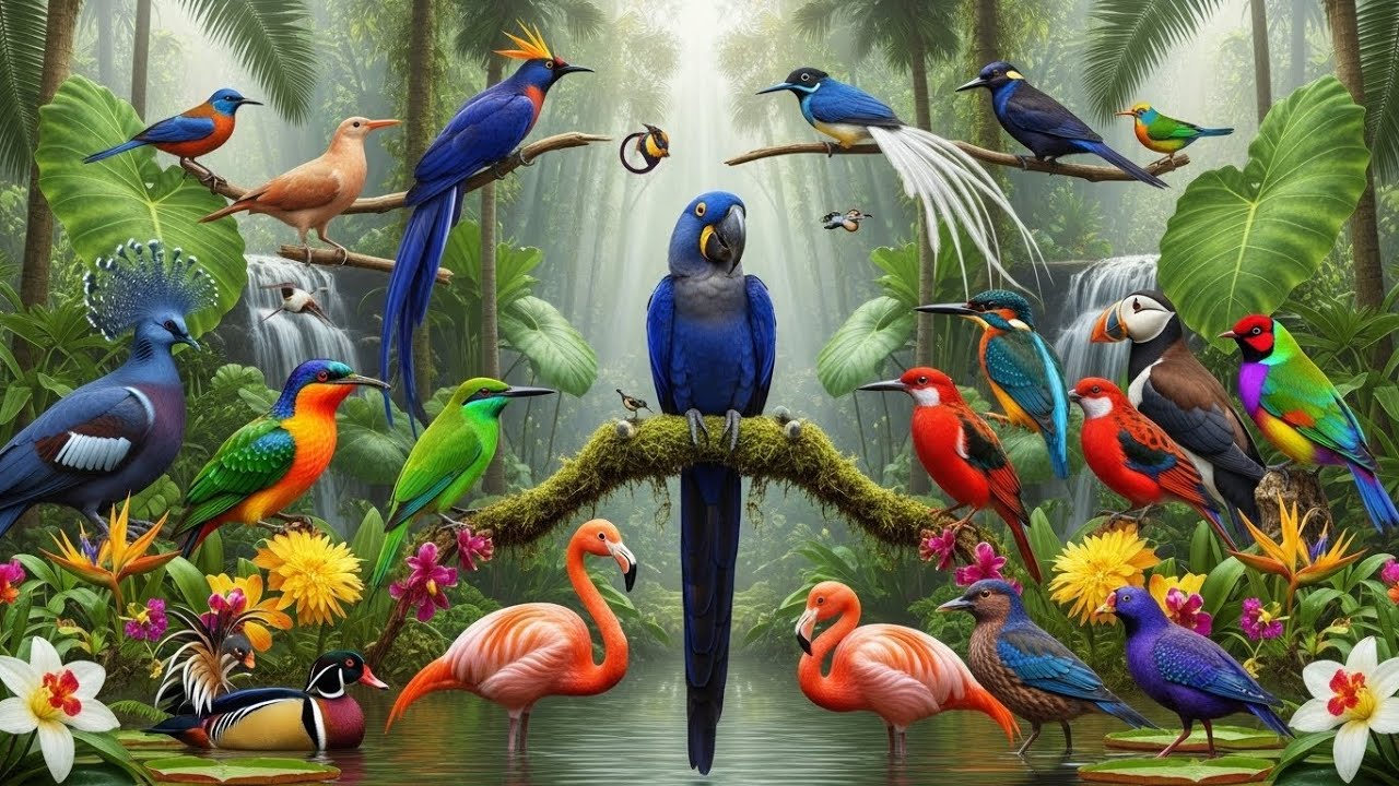 Top 60 Beautiful Birds in Lush Green Garden 🌿 8K Ultra HD with Relaxing Jungle Sounds