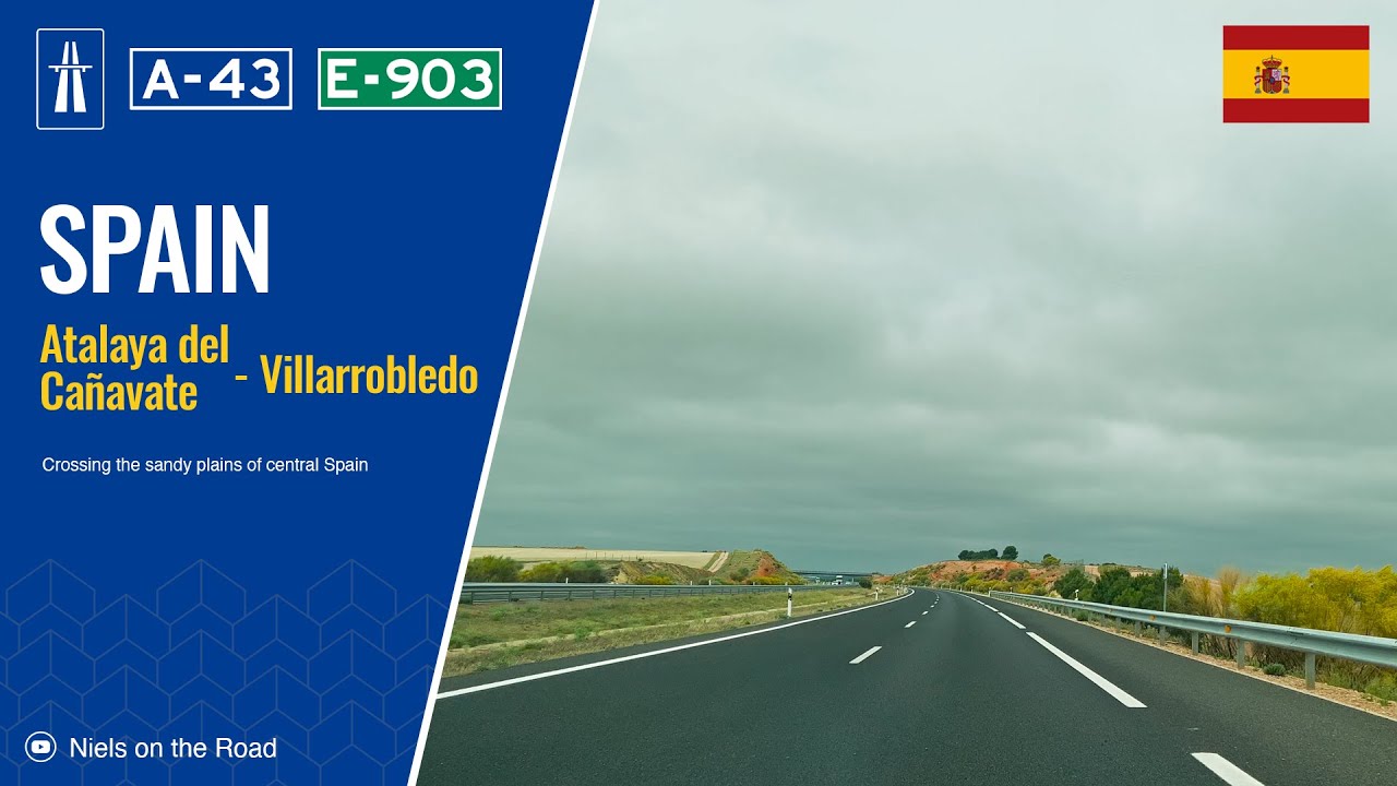 Driving in Spain: Autovía A-43 from Atalaya del Cañavate to Villarrobledo