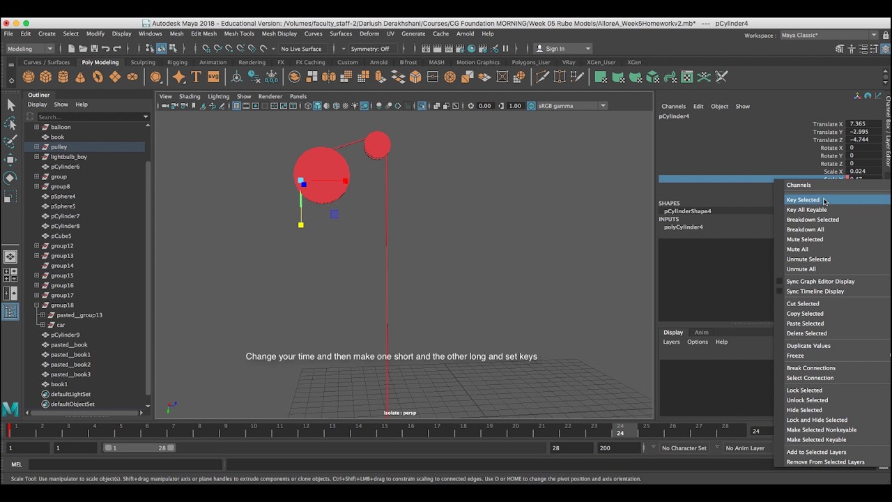 Maya Animation: Animating a Cartoon Pulley with Simple Ropes