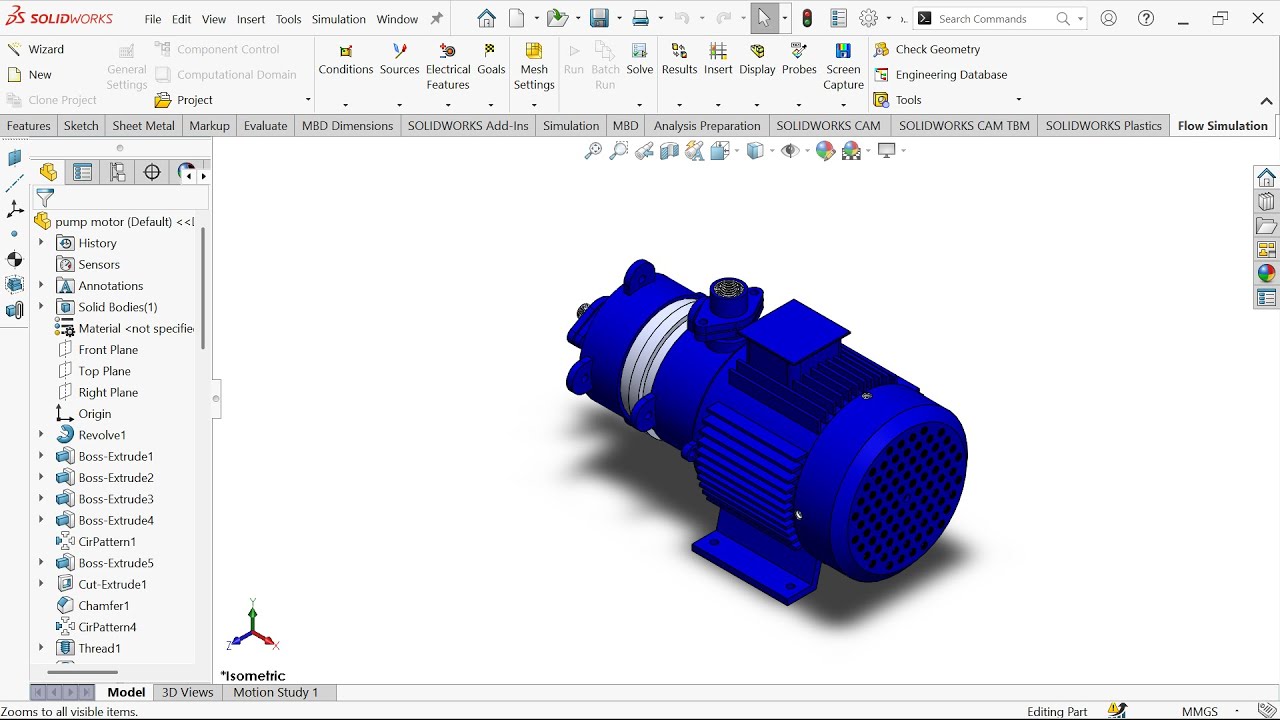 SolidWorks Tutorial: 360 machine  Part1 :How to Model a Pump Motor | Step-by-Step 3D Design