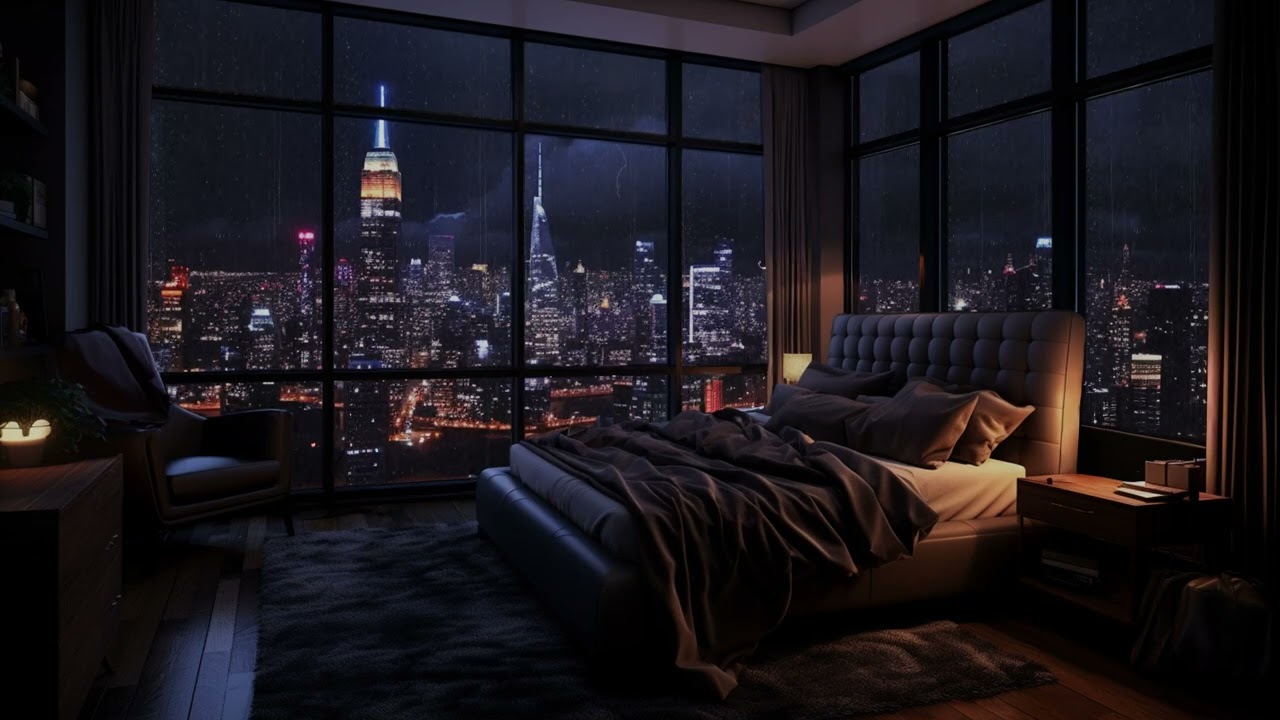 NO ADS 😪🌧️ Rainy Night in a Cozy Bedroom with Heavy Rain on the Window for Deep Calm & Sleep 😴