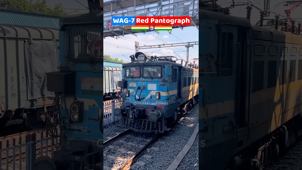 WAG-7 Locomotive Passenger Train Arriving at Station with Red Pantograph 🚄🔥 #wag7 #railway #loco