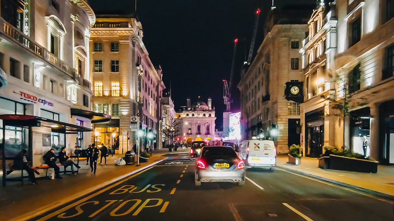 London 4K💂Driving Central London At Night💂Piccadilly Circus Drive UK