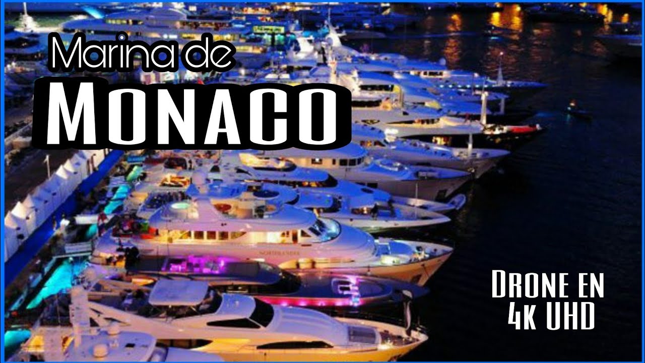 MARINA DE MONACO EN_4k  VISTA AEREAS  A  SUPER YATES DE LUJO_PORT HERCULE