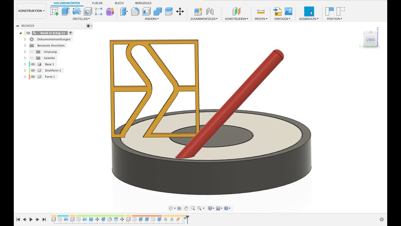 Grade Stange durch Gewölbtes Loch Fusion 360 Tutorial Deutsch CAD