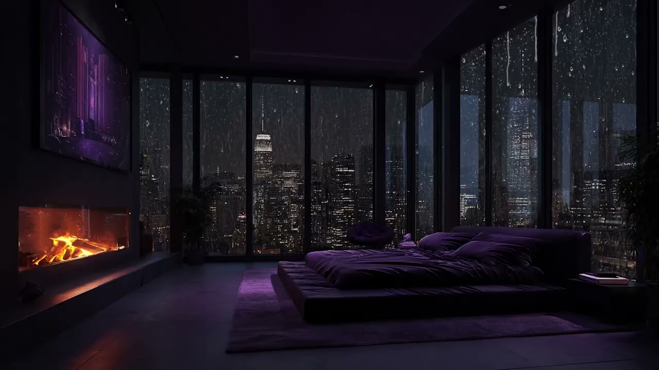Soft Midnight Rain Escape 🌧️ | Gentle Piano with Fireplace for Cozy Evenings