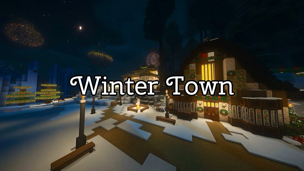 Winter Town | Minecraft music and Ambience (w/Fireworks and Wind)