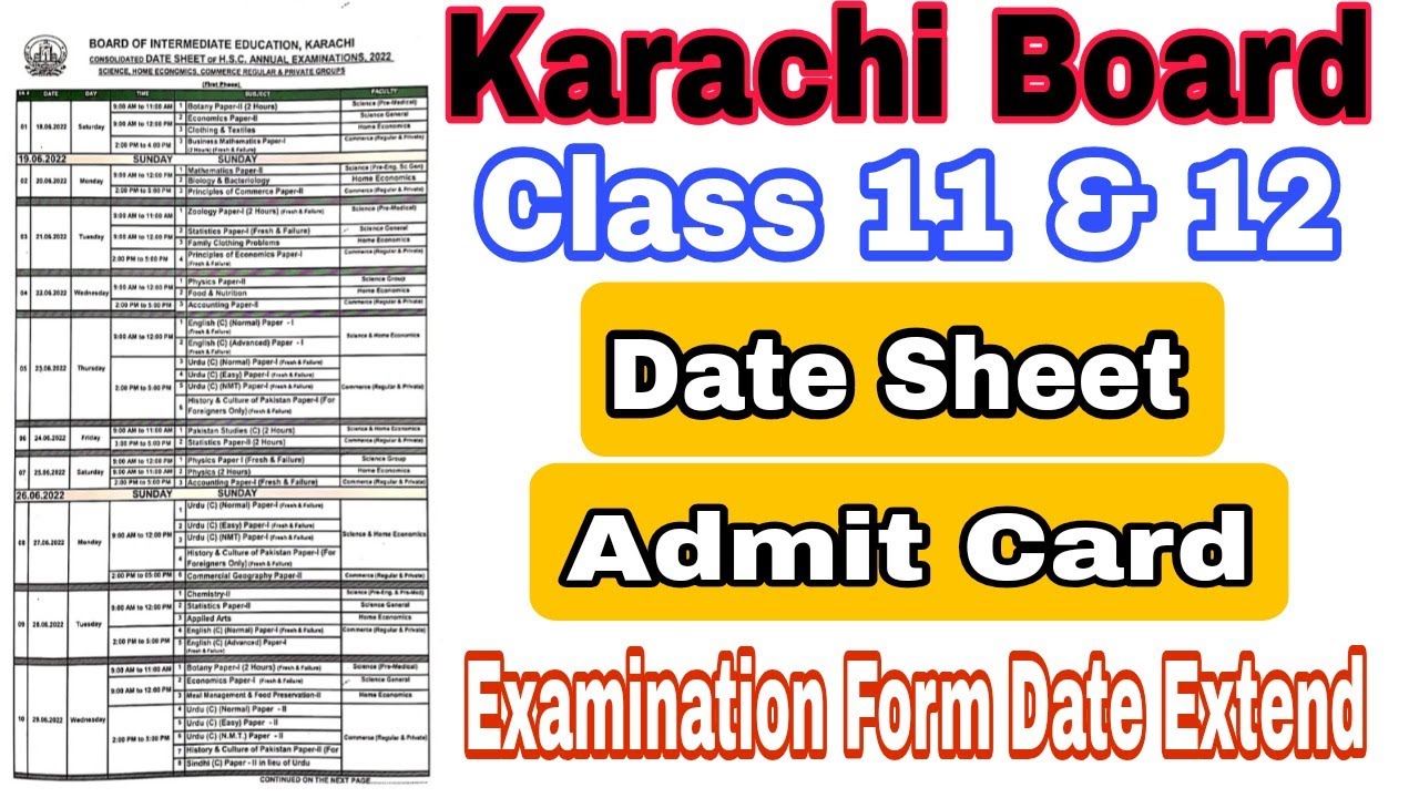 Intermediate Date Sheet Karachi Board 2022  | Class 11 and 12 Date Sheet | Learning with Genius