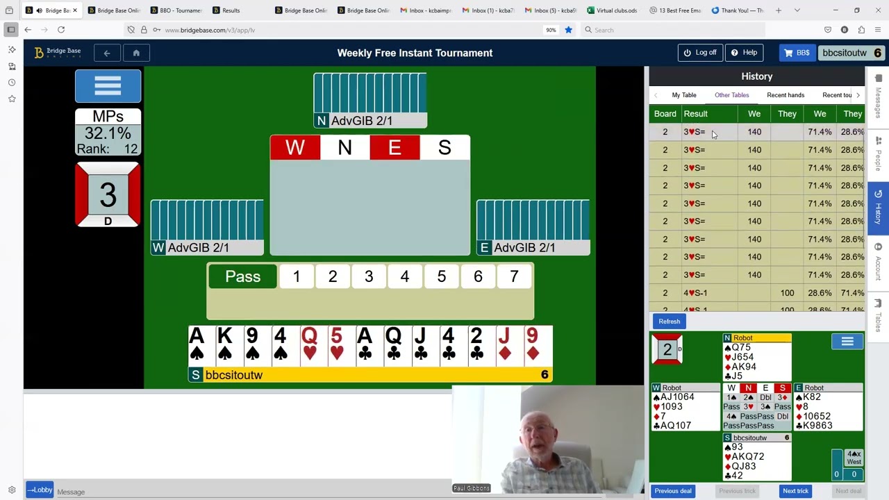 Over My Shoulder 199 BBO Weekly Free Instant Tournament