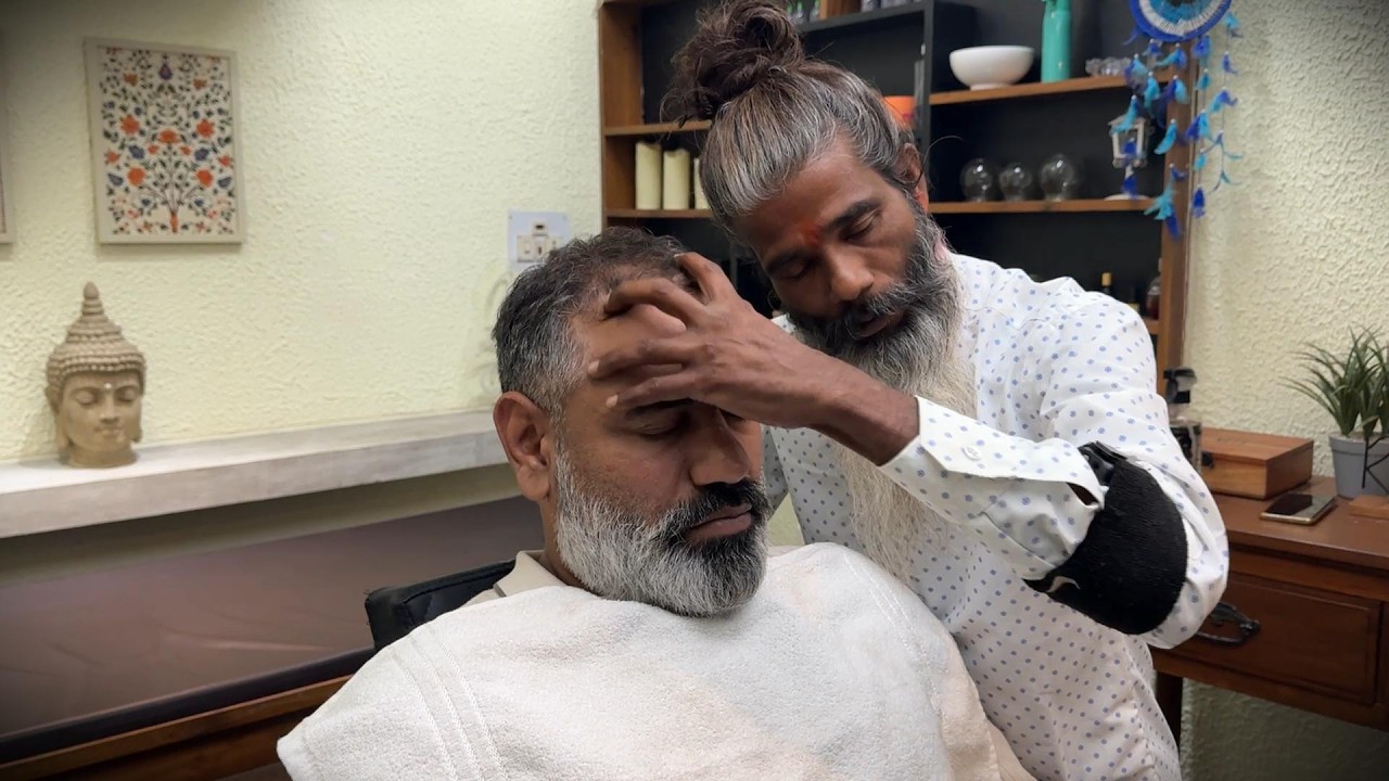 Anxiety, stress killer Asmr head massage by Old Skul Indian barber Ashok 