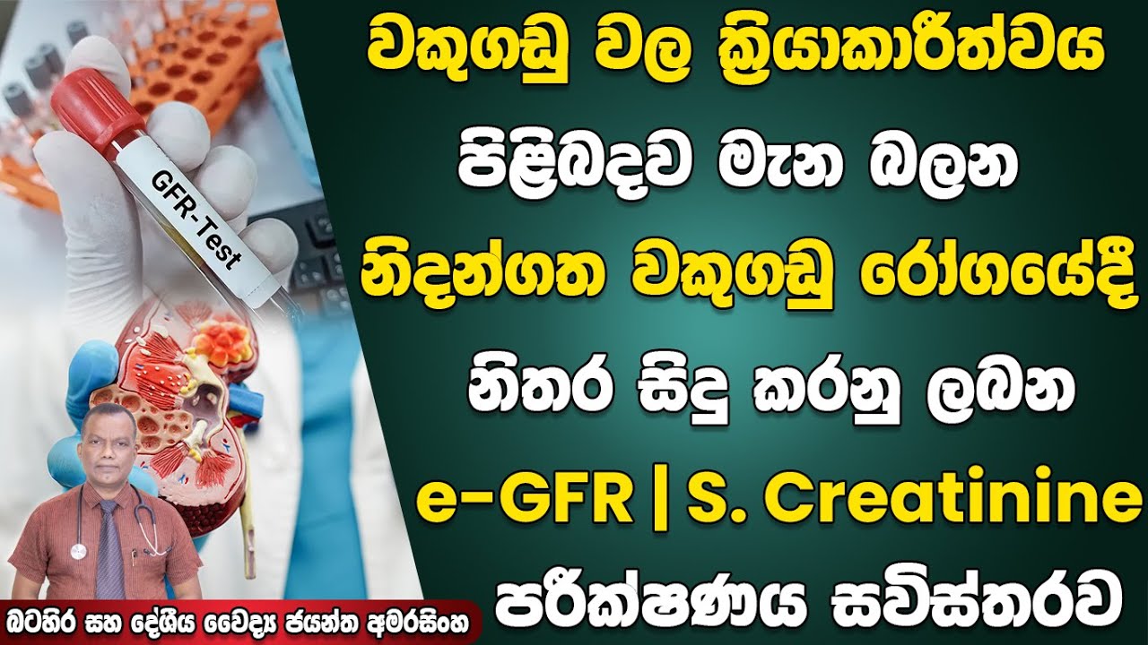 වකුගඩු ක්‍රියකාරිත්වය මැන බලන සහ නිධන්ගත වකුගඩු රෝගයේදී නිතර සිදුකරන S. Creatinine සහ e GFR පරීක්ෂණය