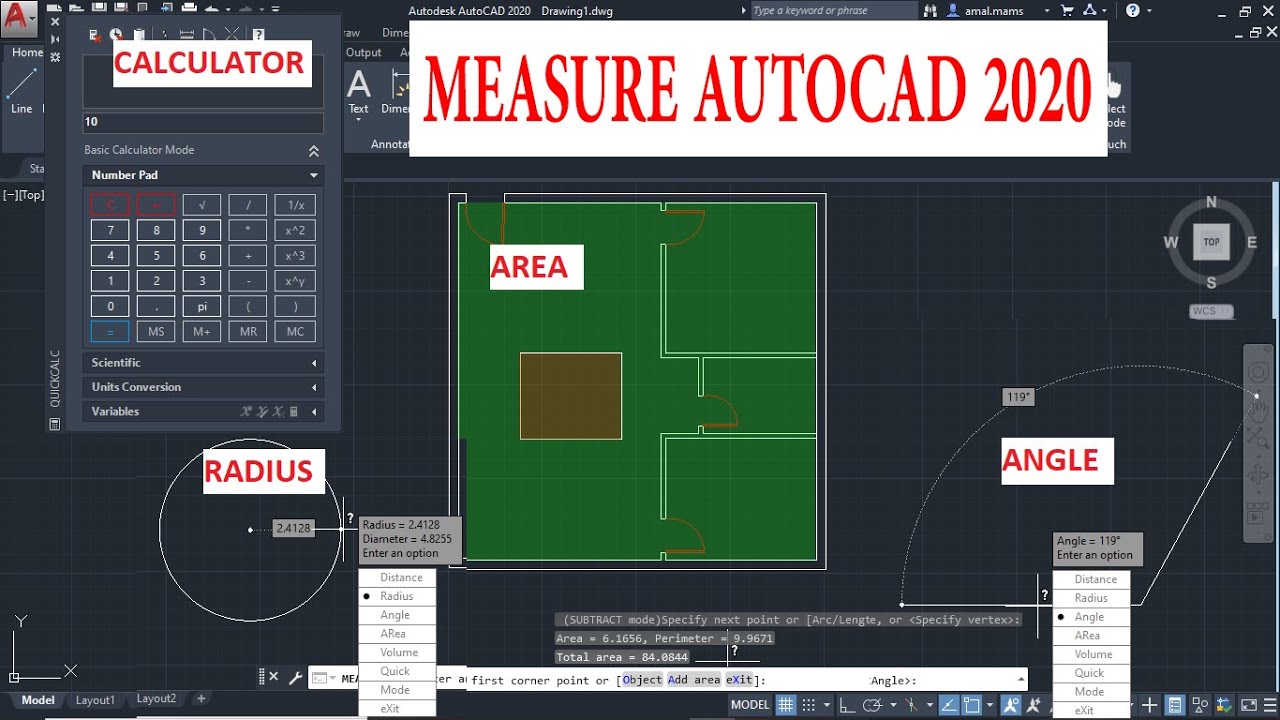 حساب المساحات والأطوال فى DISTANCE AND AREA AUTOCAD 2020