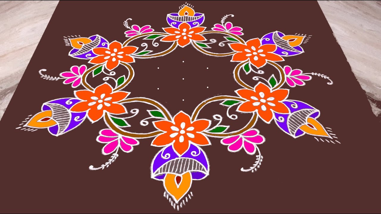 Diya rangoli with 9X5 dots | Deepam rangoli | Pandaga muggulu | Karthigai Deepam special kolam