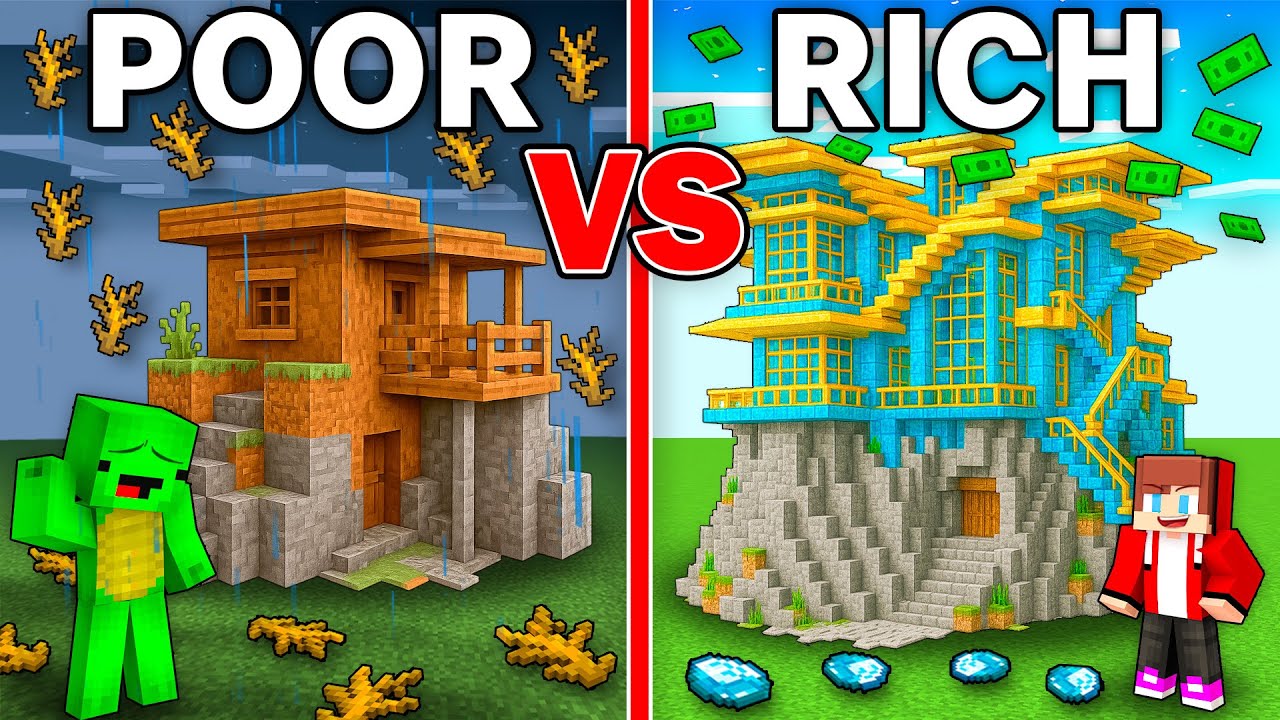 Mikey POOR vs JJ RICH HILL House Build Battle in Minecraft (Maizen)