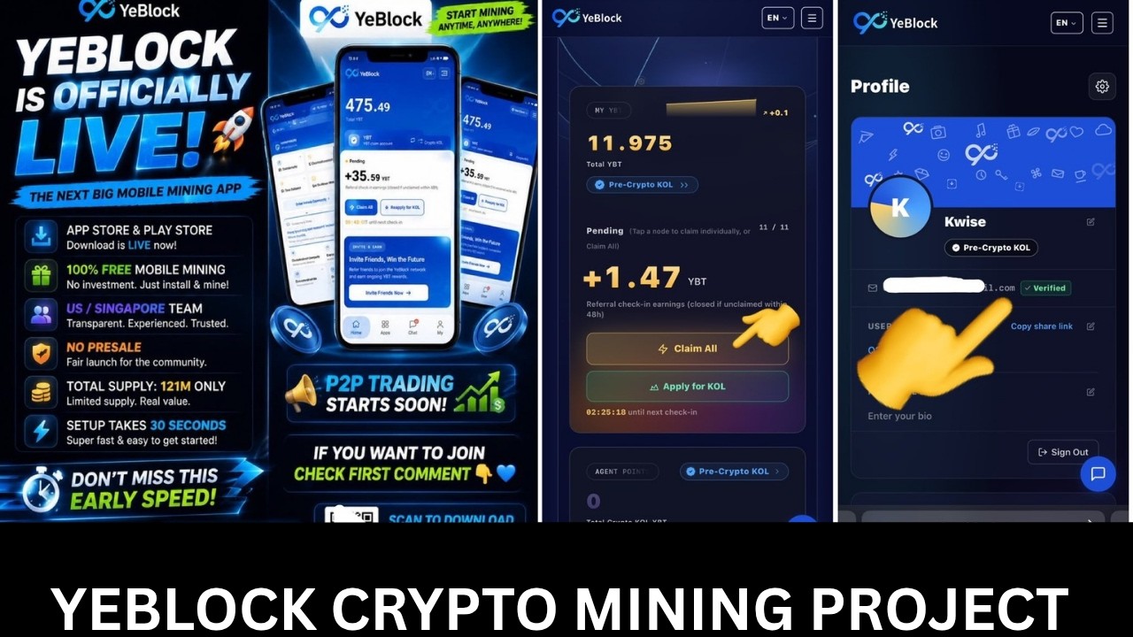 How to get  started and verify your account on YeBlock crypto mining project.