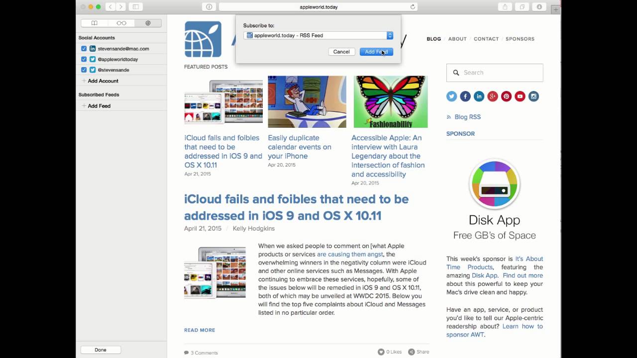 60-Second Tips: Subscribe to RSS feeds in Safari's Shared Links Tab