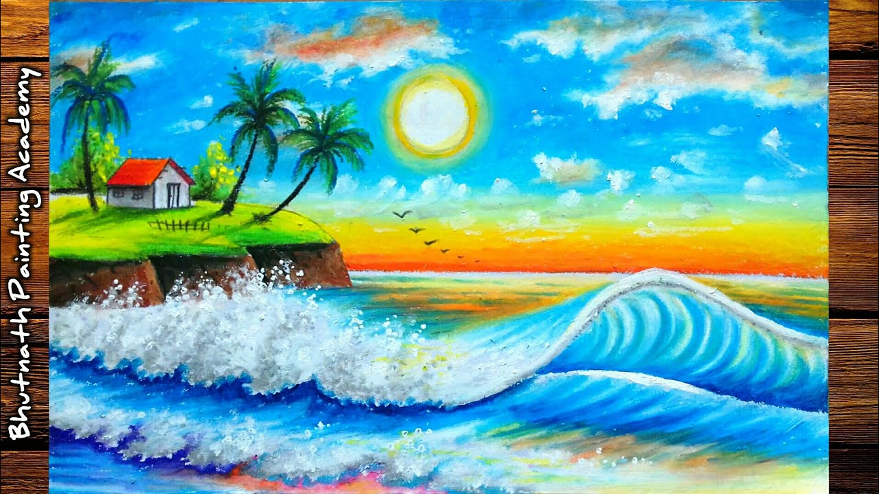 drawing of nature ||Beautiful landscape scenery drawing with oil pastel color