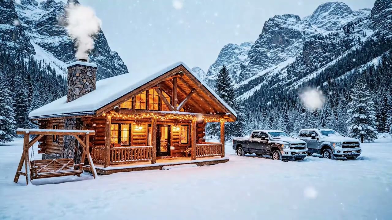 Warm Cozy December Glow Ambience - Snowy, Soothing, Comfy Mountainside Vibes🏔️❄️
