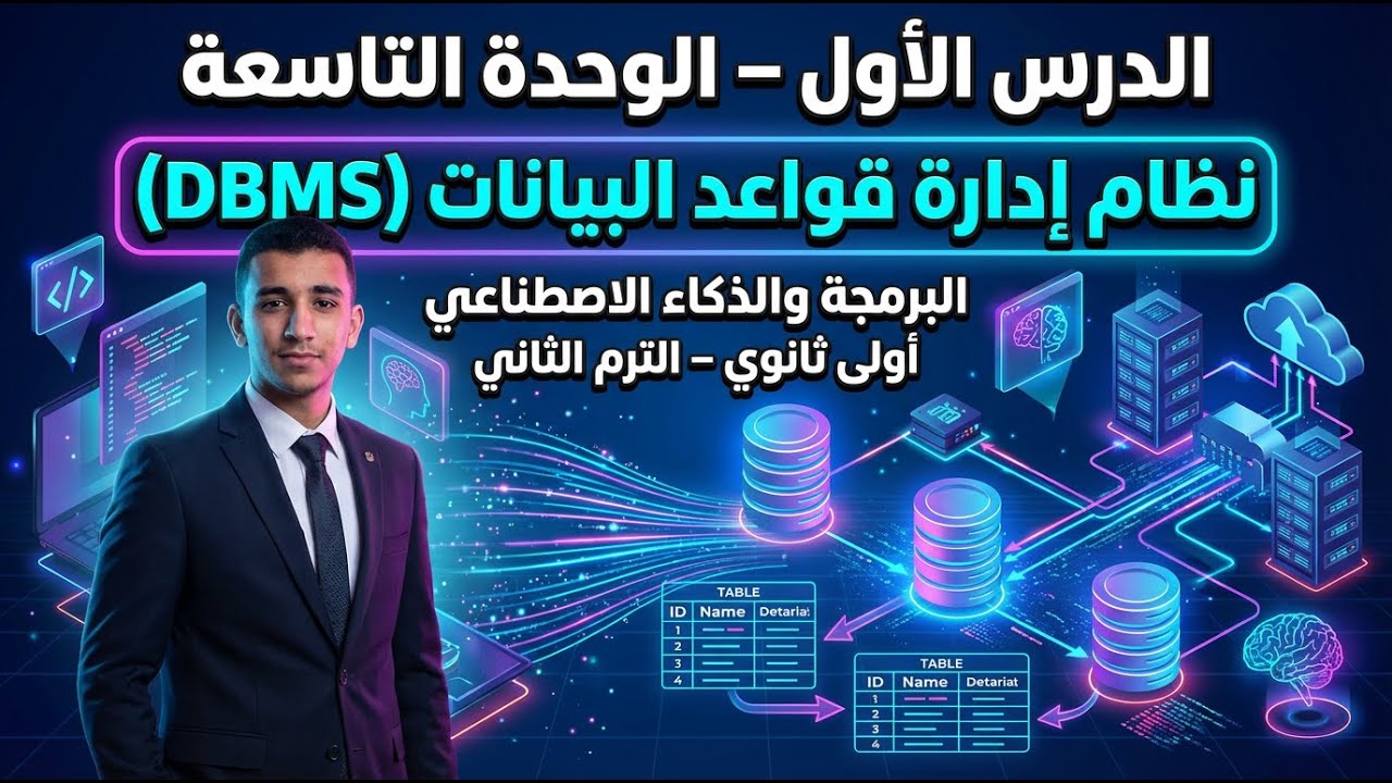 📘 الوحدة التاسعة – الدرس الاول  | قواعد البيانات DBMS ببساطة 💾🤖 | برمجة وذكاء اصطناعي أولى ثانوي 🚀
