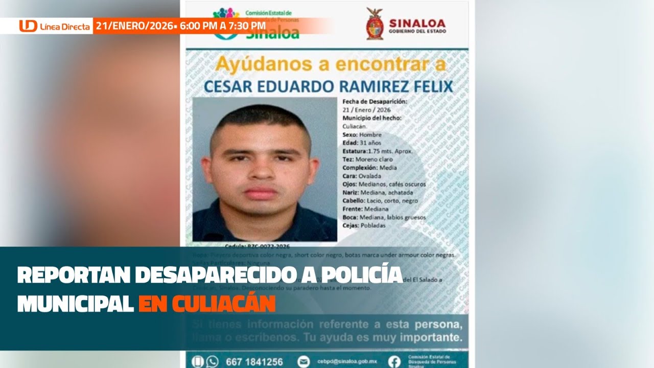Reportan desaparecido a policía municipal en Culiacán