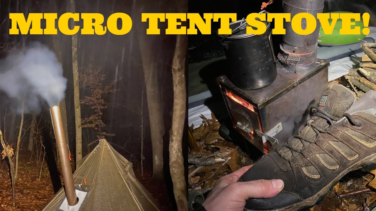 $100 Hot Tent With Micro Stove. Bad Weather Solo Camping.