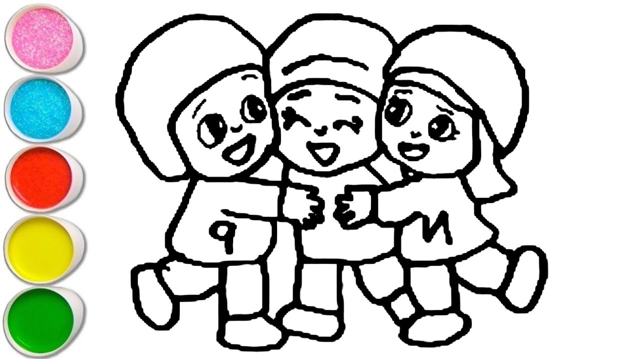 Cute pocoyo with Friends Drawing, Painting and Coloring For Kids and Toddlers_ Easy Drawing 