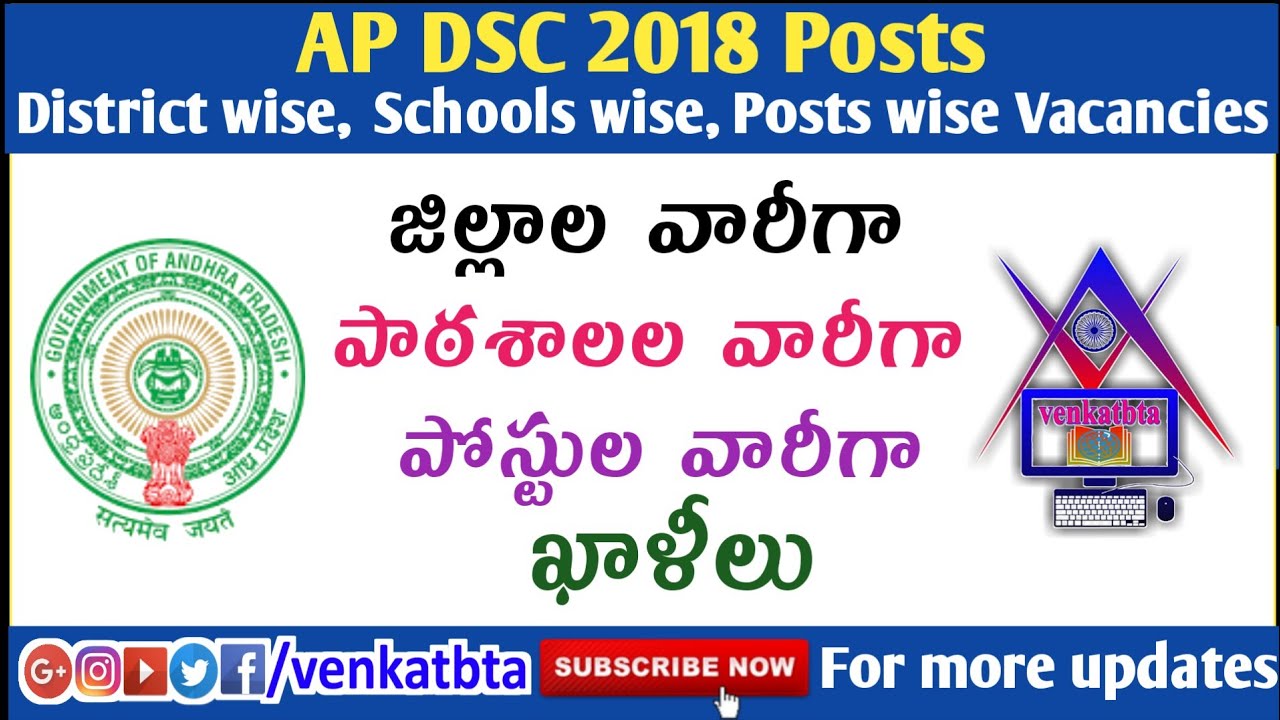 AP DSC 2018 Posts | District wise, Schools wise, Post wise vacancies