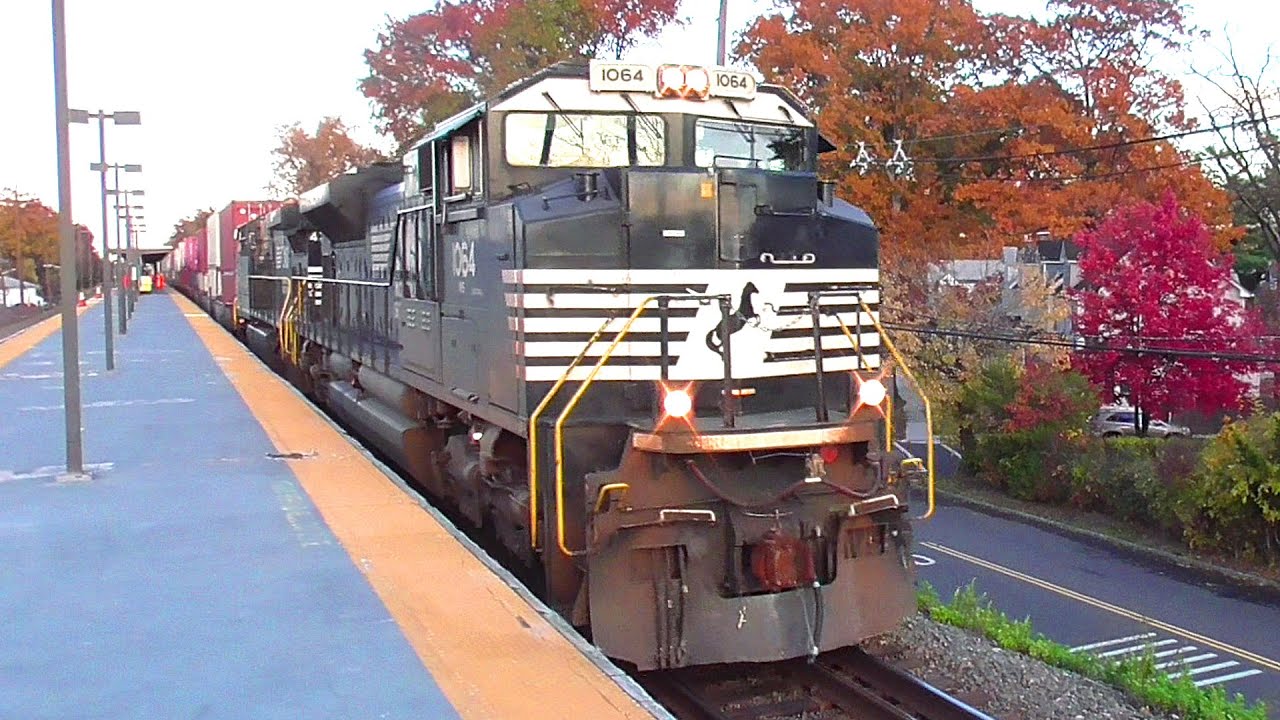 2 Norfolk Southern Locomotives Pulling an Intermodal Train