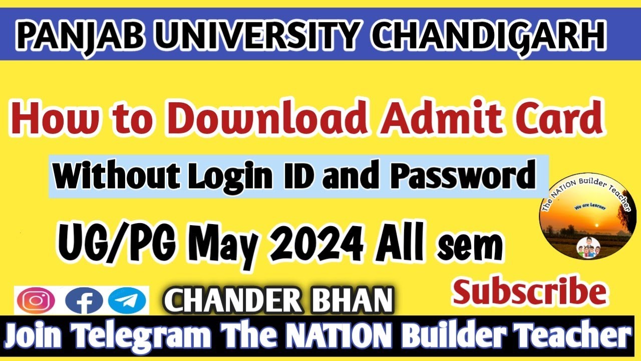 Panjab University Chandigarh Exam update ।How to Download Admit Card UG/PG May 2024। PU chd Semester