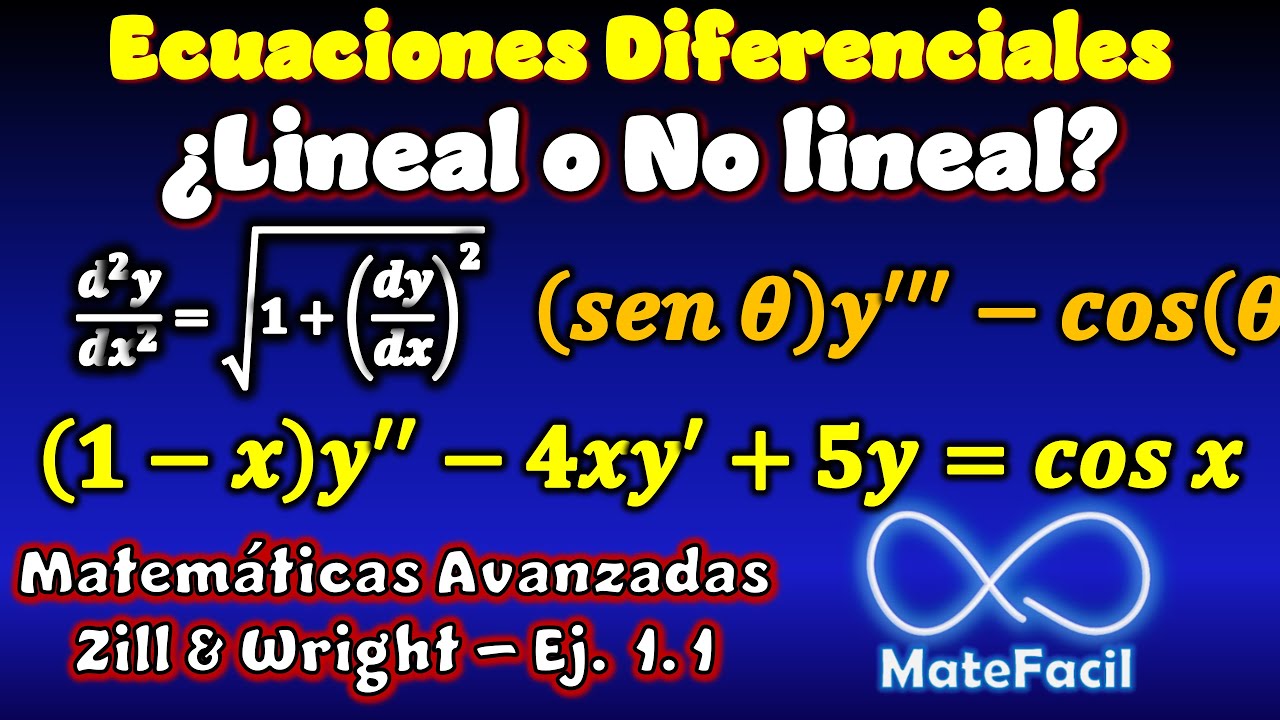 Clasificar EDO en Lineal o No Lineal e indicar orden - Matemáticas Avanzadas para ingeniería