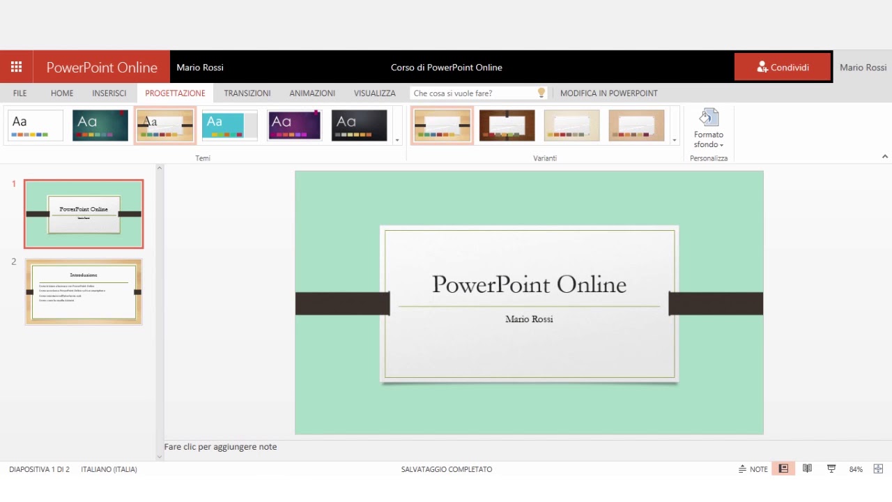 Office 365 - Corso PowerPoint Online -  Come cambiare lo sfondo delle diapositive
