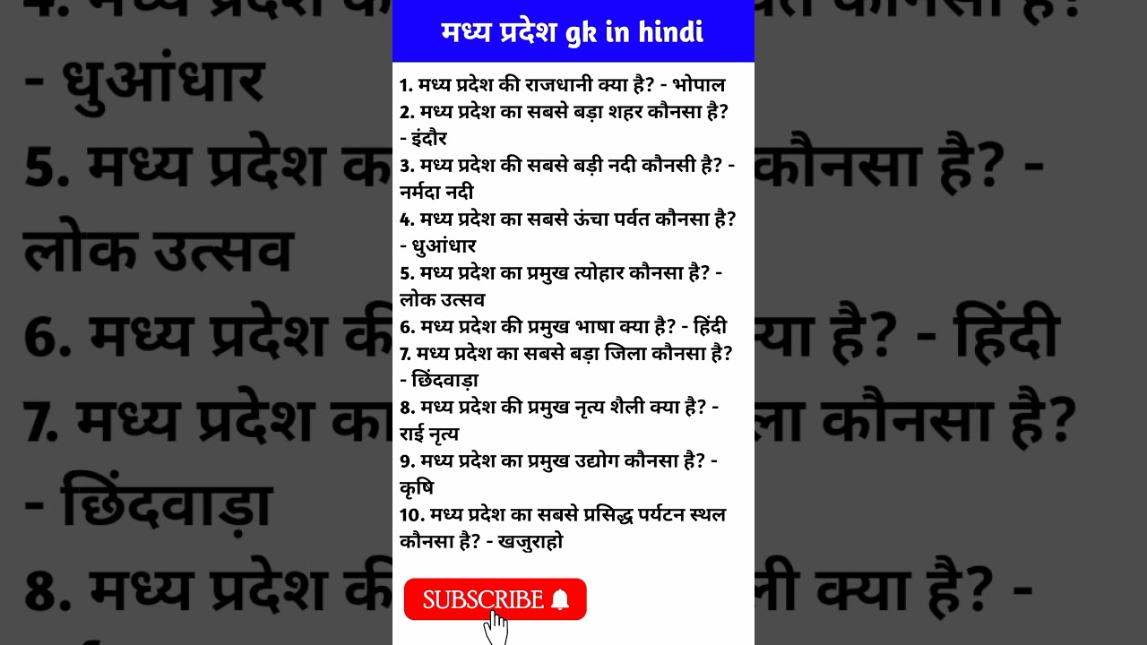 one liner gk in hindi//#mp