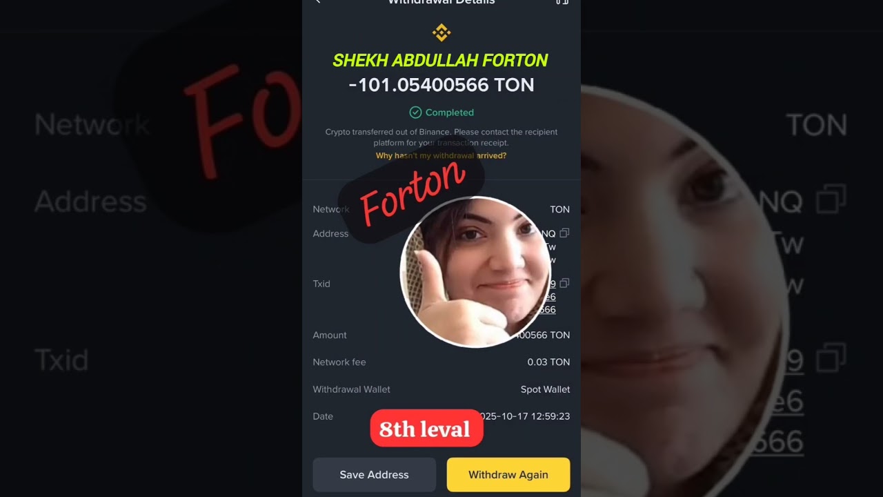 &ldquo;ForTon 8th Level &ndash; Real withdrawal proof 💥 101 TON Completed ✅ #ForTonSuccess #Shekh_Abdullah&rdquo;