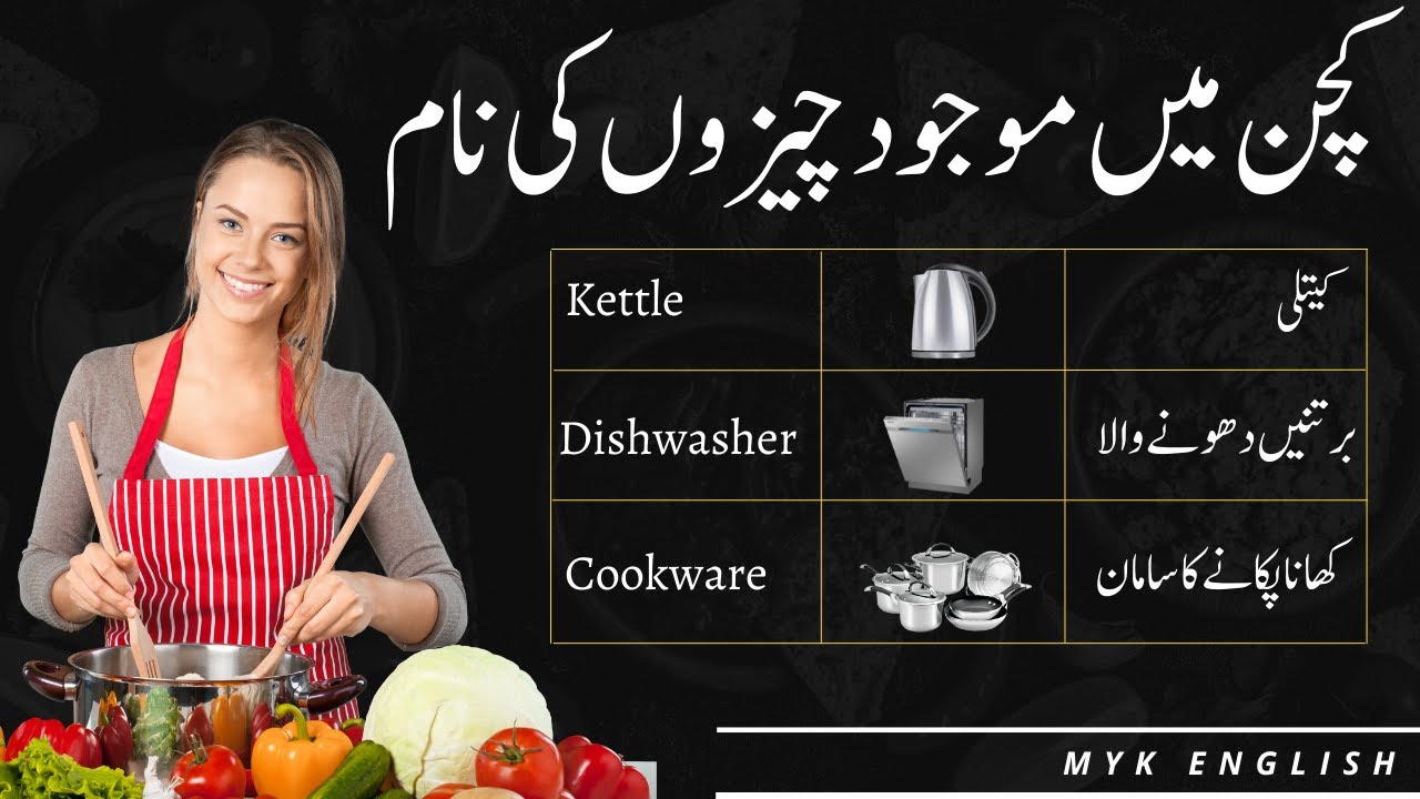 Kitchen Vocabulary Words in English and Urdu | Kitchen Items and Utensils | Spoken English