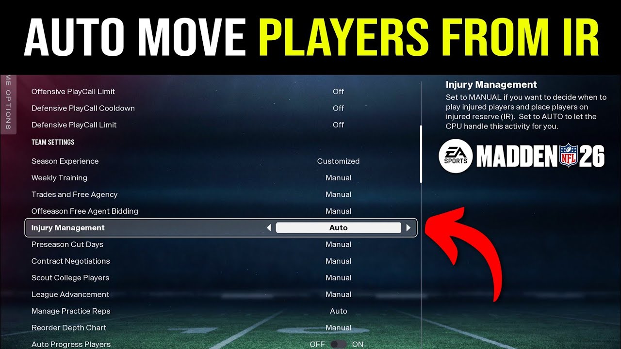 Madden 26: Как автоматически перемещать игроков из IR (травмированный резерв)