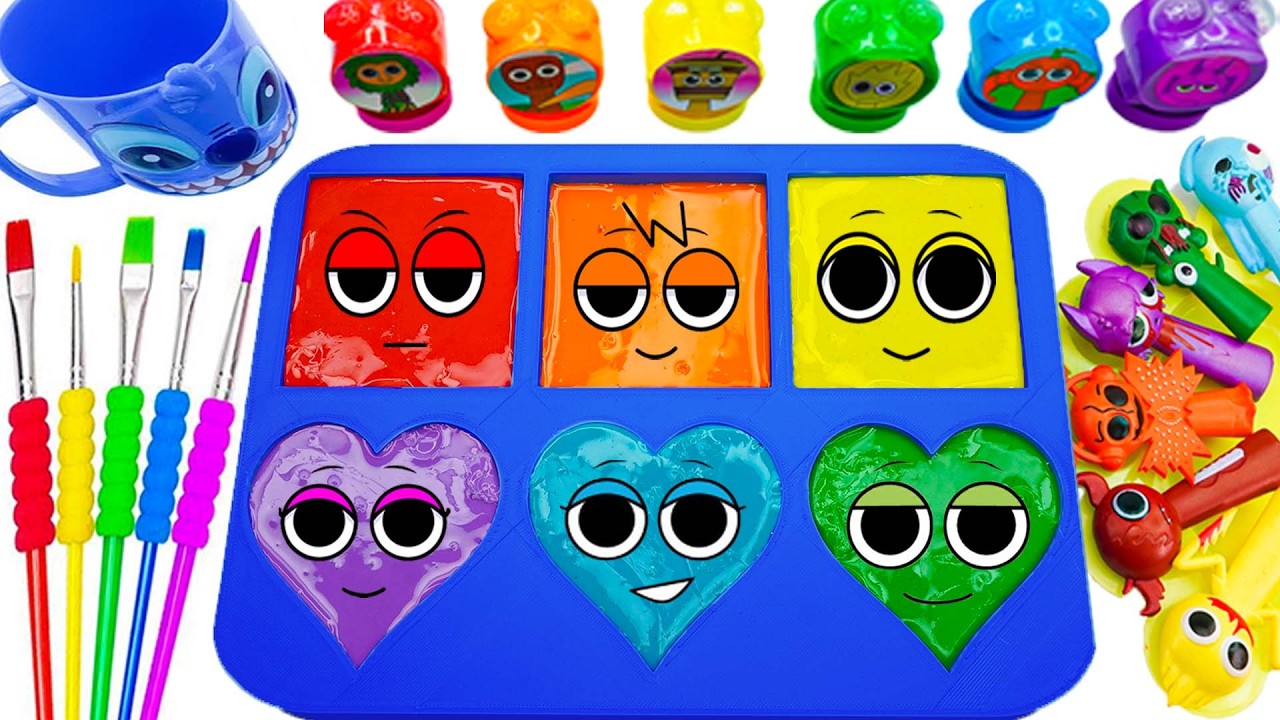 💖 Super Satisfying | DIY Square & Heart Color Tray with Cute Sprunki | Color Mixing ASMR