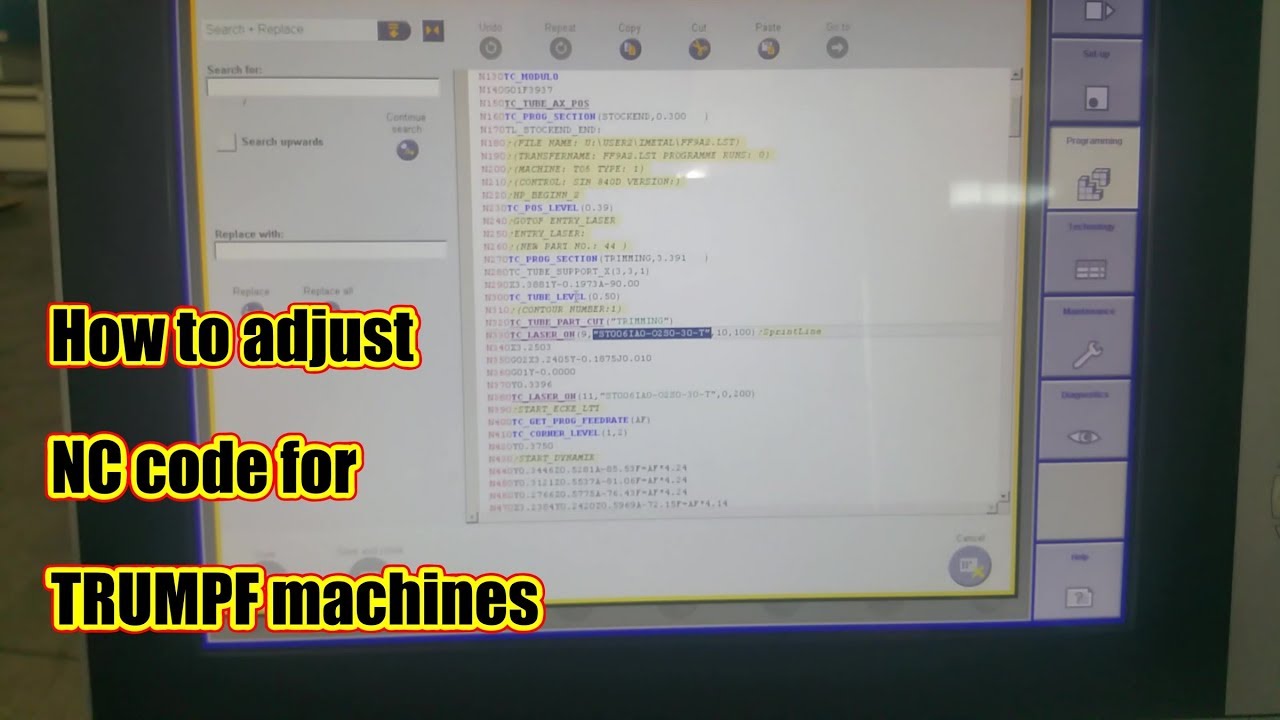 How to change NC codes for Trumpf machines